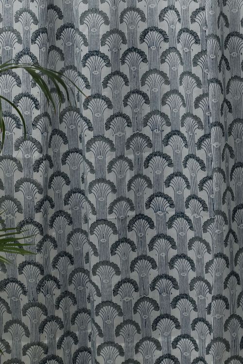 Sooti Syahi Sargasso Blue Hand Block Printed Door Curtain
