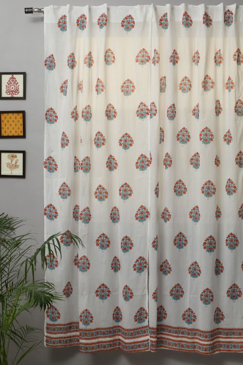 Sooti Syahi Saffron Daisy Hand Block Printed Door Curtain