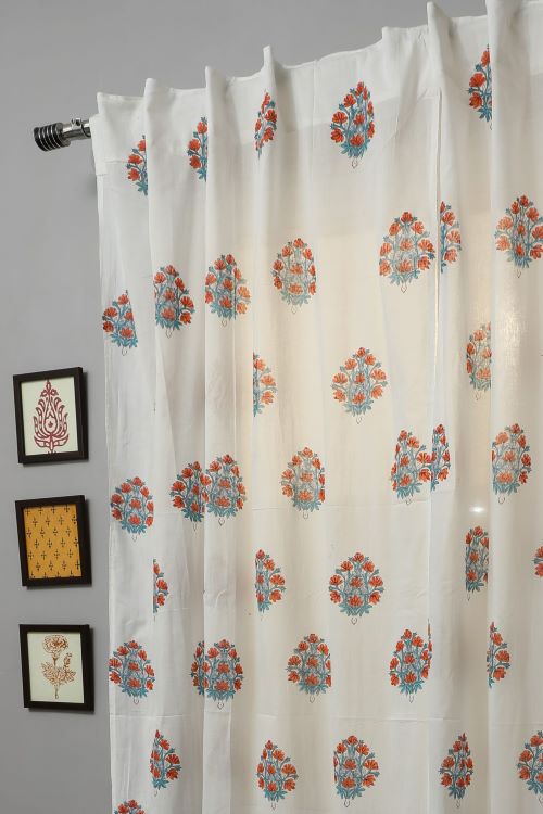 Sooti Syahi Saffron Daisy Hand Block Printed Door Curtain