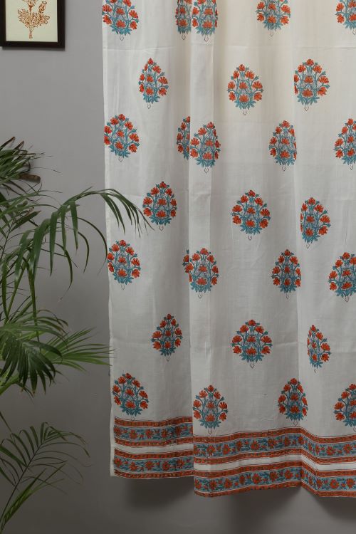 Sooti Syahi Saffron Daisy Hand Block Printed Door Curtain