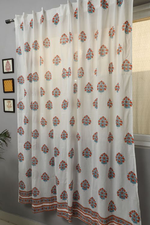 Sooti Syahi Saffron Daisy Hand Block Printed Door Curtain