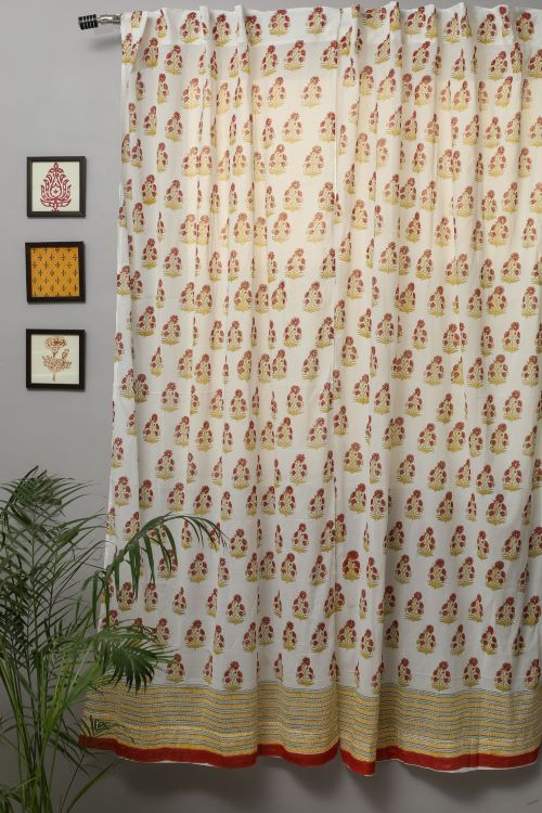 Sooti Syahi Red Daisy Hand Block Printed Door Curtain