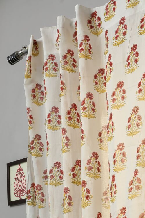 Sooti Syahi Red Daisy Hand Block Printed Door Curtain
