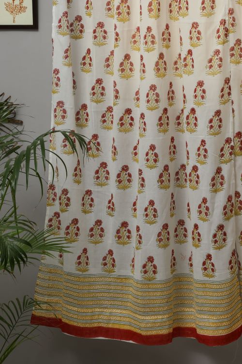 Sooti Syahi Red Daisy Hand Block Printed Door Curtain