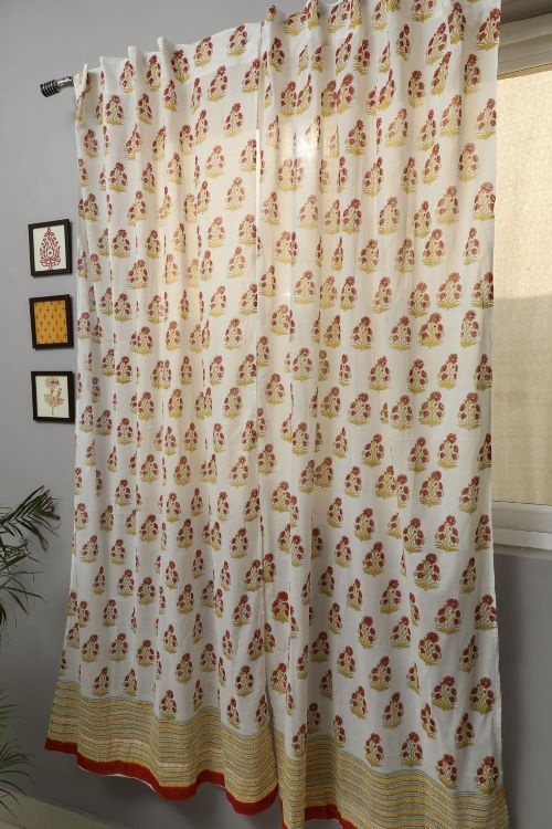 Sooti Syahi Red Daisy Hand Block Printed Door Curtain