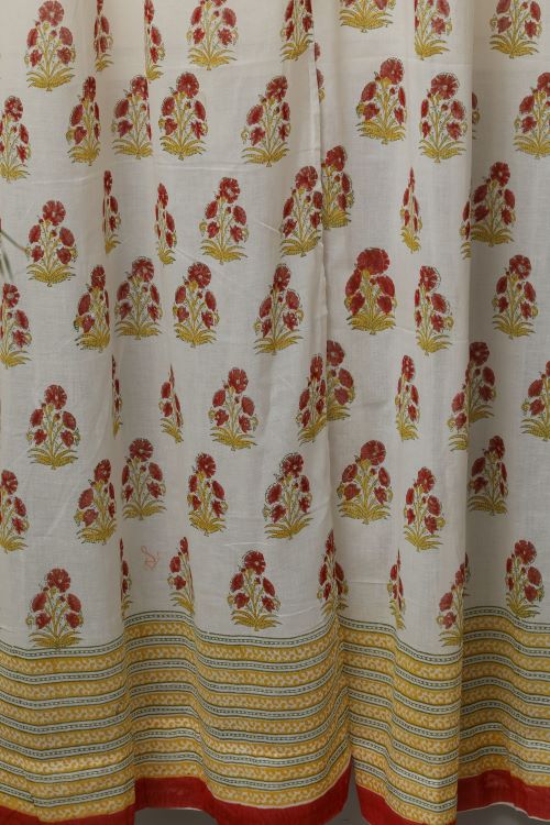 Sooti Syahi Red Daisy Hand Block Printed Door Curtain
