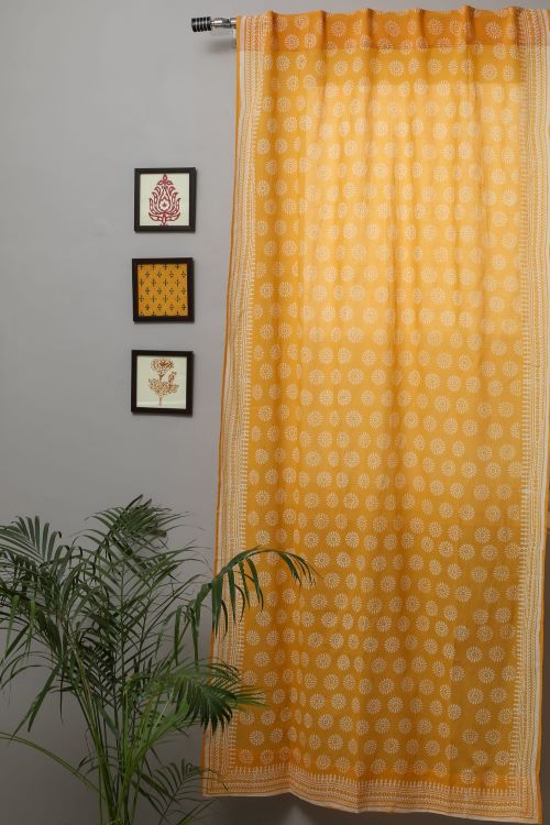 Sooti Syahi Sunflower Hand Block Printed Door Curtain
