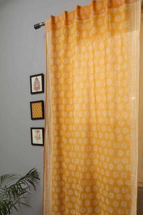Sooti Syahi Sunflower Hand Block Printed Door Curtain