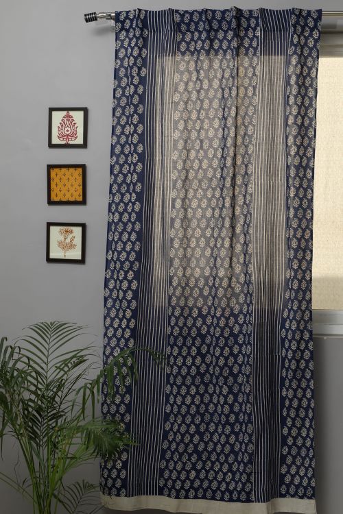 Sooti Syahi Delphinium Hand Block Printed Door Curtain
