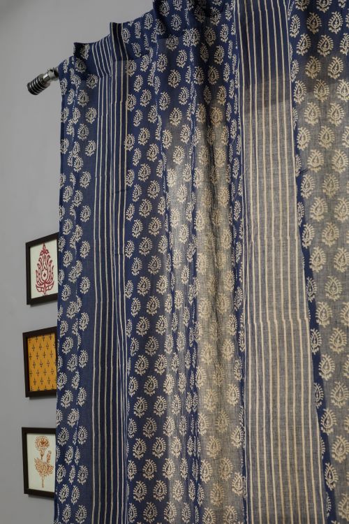 Sooti Syahi Delphinium Hand Block Printed Door Curtain