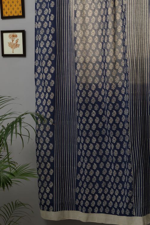 Sooti Syahi Delphinium Hand Block Printed Door Curtain