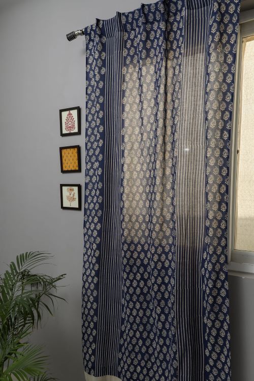 Sooti Syahi Delphinium Hand Block Printed Door Curtain
