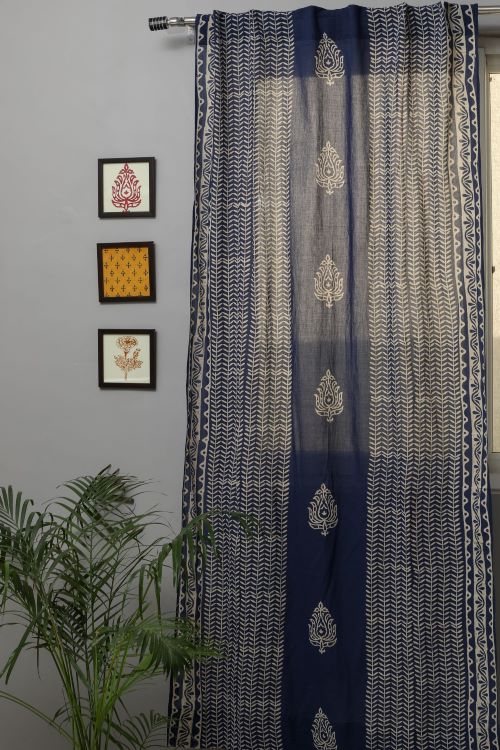 Sooti Syahi Hydrangea Hand Block Printed Door Curtain