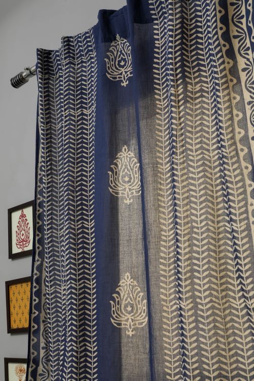 Sooti Syahi Hydrangea Hand Block Printed Door Curtain