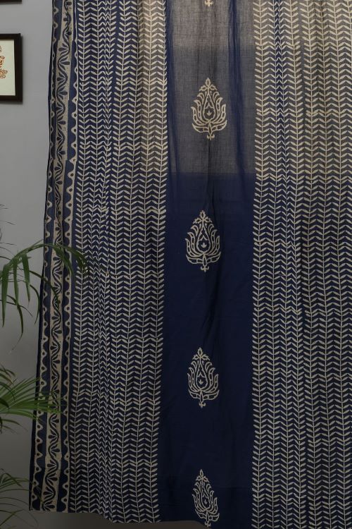 Sooti Syahi Hydrangea Hand Block Printed Door Curtain