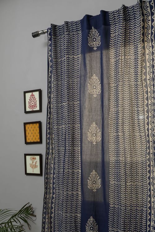 Sooti Syahi Hydrangea Hand Block Printed Door Curtain
