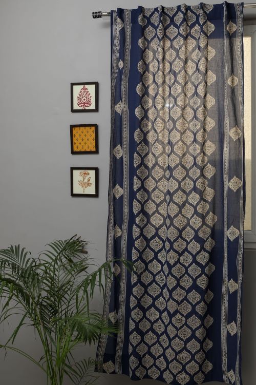 Sooti Syahi Bluestars Hand Block Printed Door Curtain