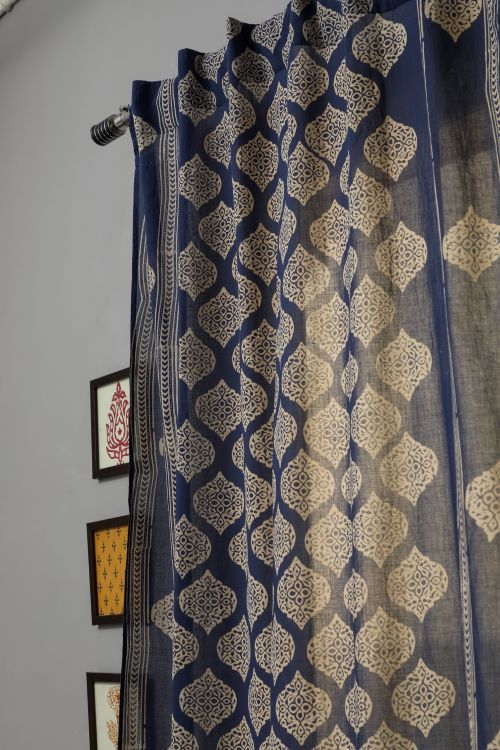 Sooti Syahi Bluestars Hand Block Printed Door Curtain