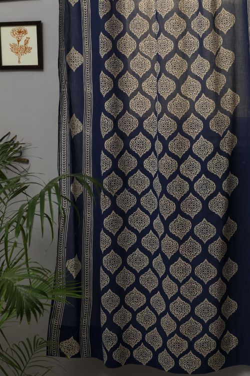 Sooti Syahi Bluestars Hand Block Printed Door Curtain