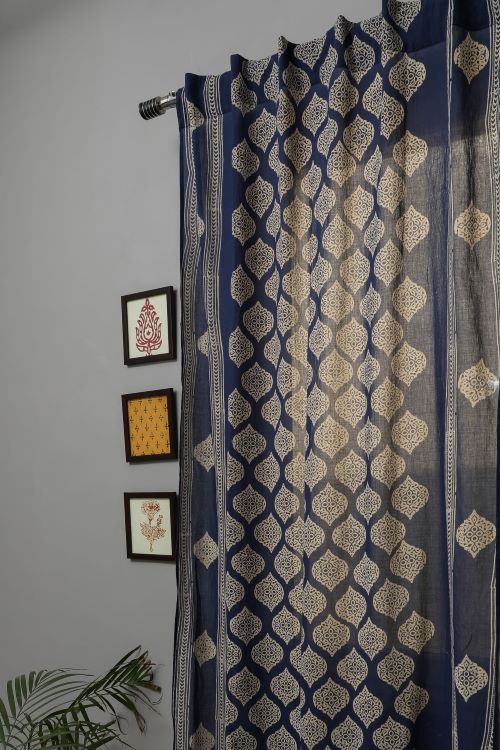 Sooti Syahi Bluestars Hand Block Printed Door Curtain
