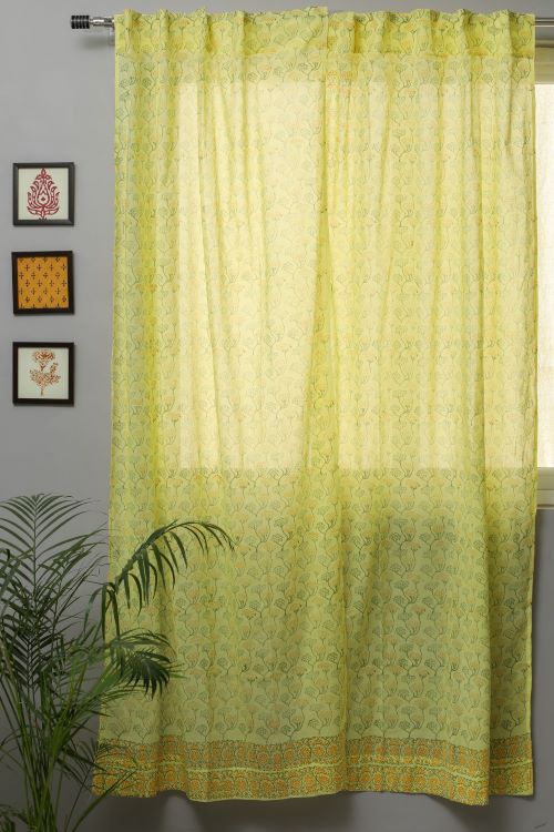 Sooti Syahi Yellow Yarrow Hand Block Printed Door Curtain