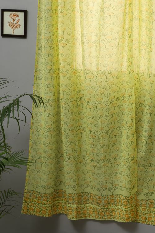 Sooti Syahi Yellow Yarrow Hand Block Printed Door Curtain