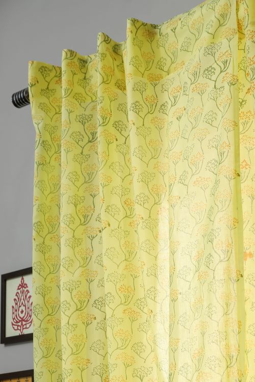 Sooti Syahi Yellow Yarrow Hand Block Printed Door Curtain