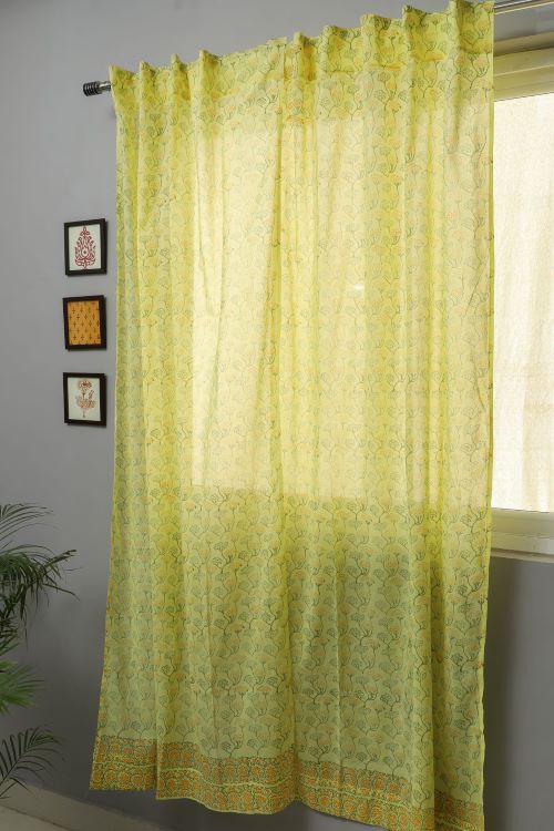 Sooti Syahi Yellow Yarrow Hand Block Printed Door Curtain