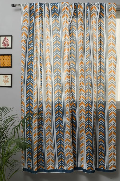Sooti Syahi Cheveron Anchor Hand Block Printed Door Curtain