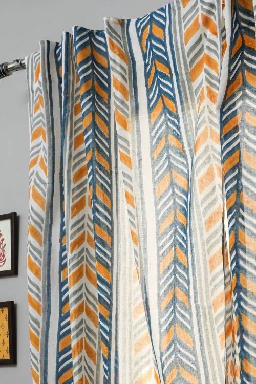 Sooti Syahi Cheveron Anchor Hand Block Printed Door Curtain