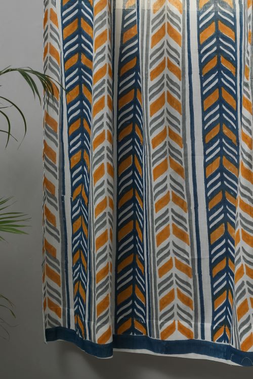 Sooti Syahi Cheveron Anchor Hand Block Printed Door Curtain