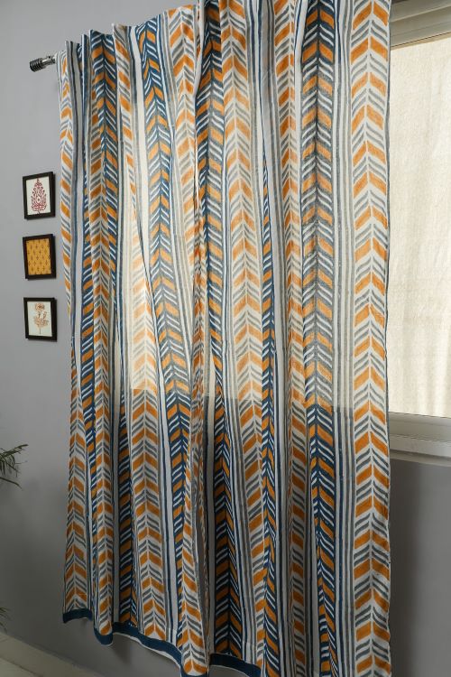 Sooti Syahi Cheveron Anchor Hand Block Printed Door Curtain