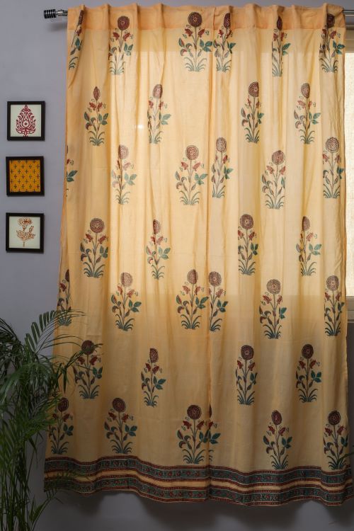 Sooti Syahi Calendula Red Hand Block Printed Door Curtain