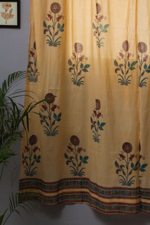 Sooti Syahi Calendula Red Hand Block Printed Door Curtain