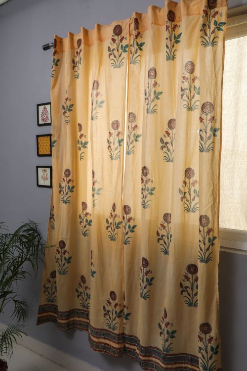 Sooti Syahi Calendula Red Hand Block Printed Door Curtain