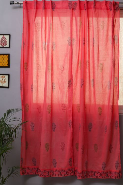Sooti Syahi Climbing Orange Hand Block Printed Door Curtain
