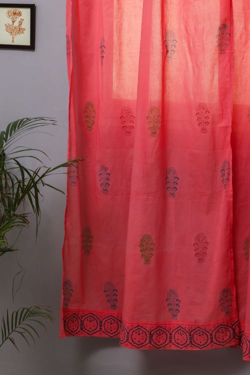 Sooti Syahi Climbing Orange Hand Block Printed Door Curtain