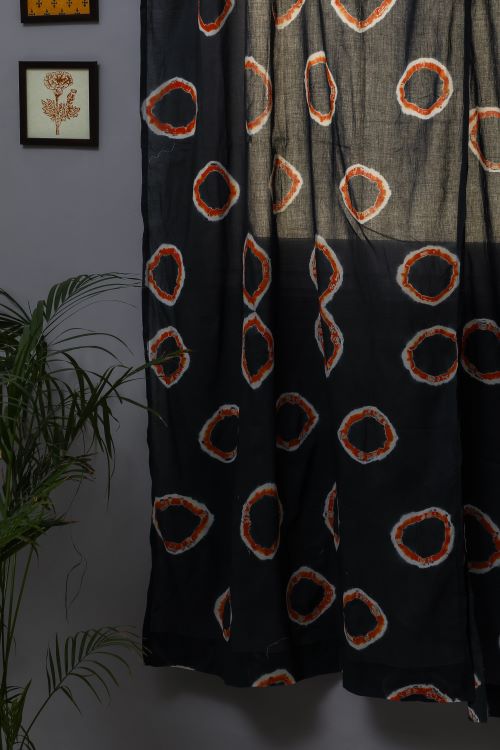 Sooti Syahi Blue Crown Hand Block Printed Door Curtain