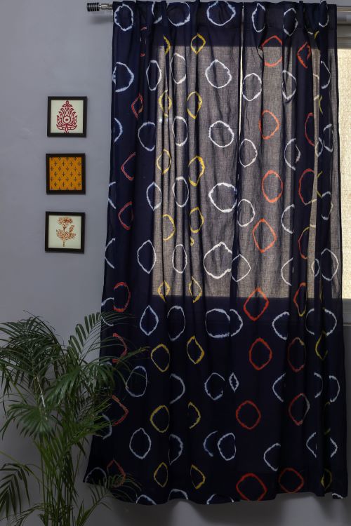 Sooti Syahi Blue Flax Hand Block Printed Door Curtain