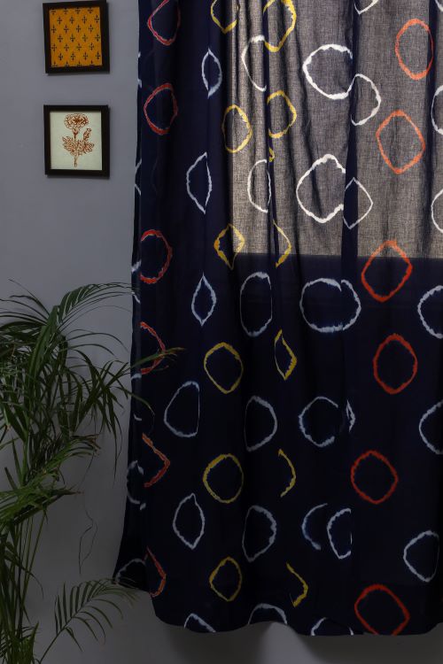 Sooti Syahi Blue Flax Hand Block Printed Door Curtain