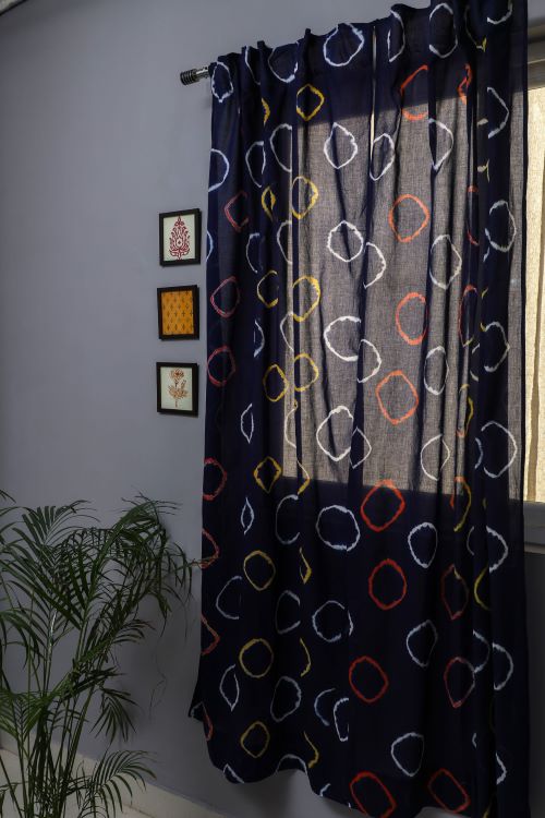 Sooti Syahi Blue Flax Hand Block Printed Door Curtain