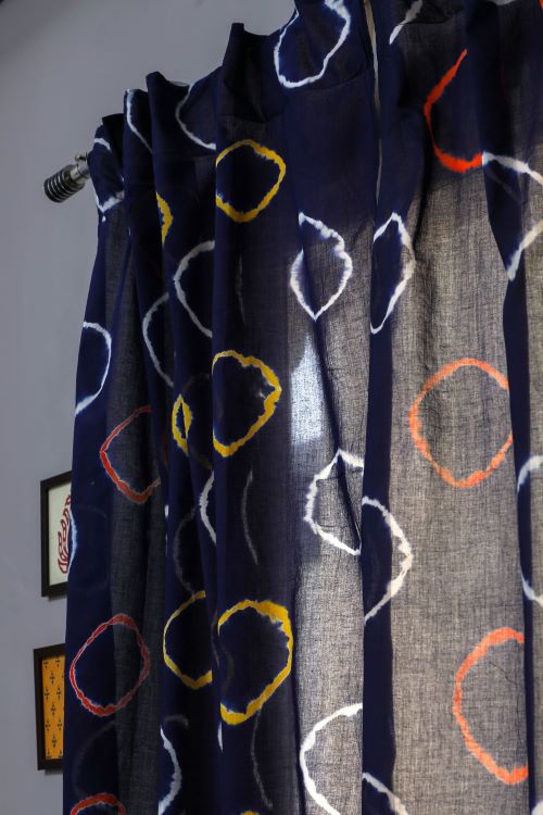 Sooti Syahi Blue Flax Hand Block Printed Door Curtain