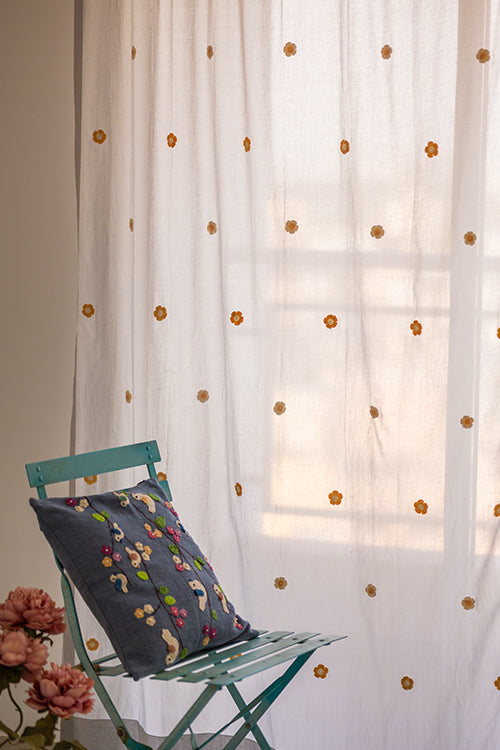 Samoolam Prakriti Door Curtain ~ Crochet Florals ~ Light Grey