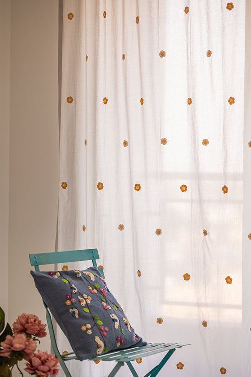Samoolam Prakriti Door Curtain ~ Crochet Florals ~ Light Grey