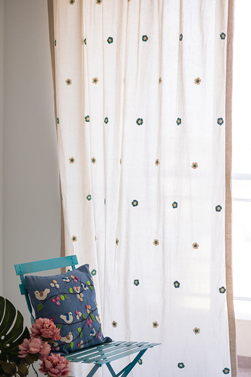Samoolam Prakriti Door Curtain ~ Crochet Florals ~ Light Beige