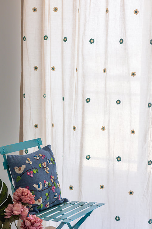 Samoolam Prakriti Door Curtain ~ Crochet Florals ~ Light Beige
