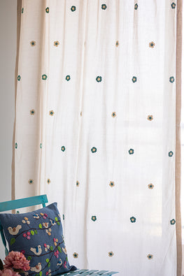 Prakriti Door Curtain ~ Crochet Florals ~ Light Beige