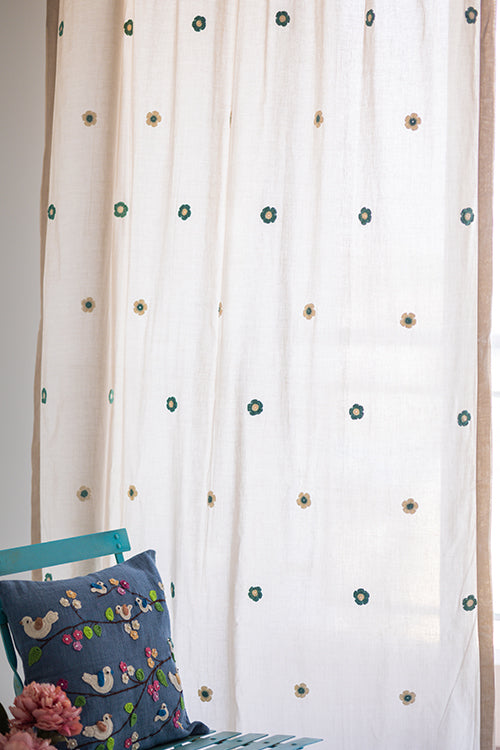 Samoolam Prakriti Door Curtain ~ Crochet Florals ~ Light Beige