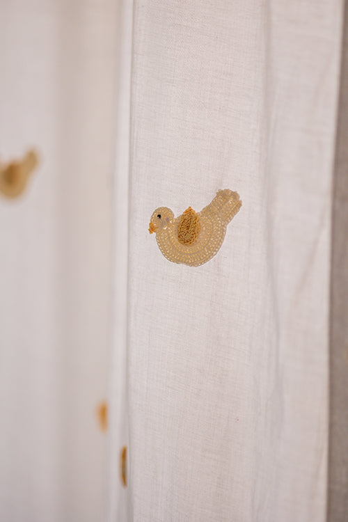 Samoolam Prakriti Door Curtain ~ Crochet Birds ~ Light Grey