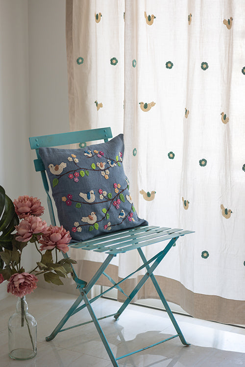 Samoolam Prakriti Door Curtain ~ Crochet  Birds ~ Light Beige